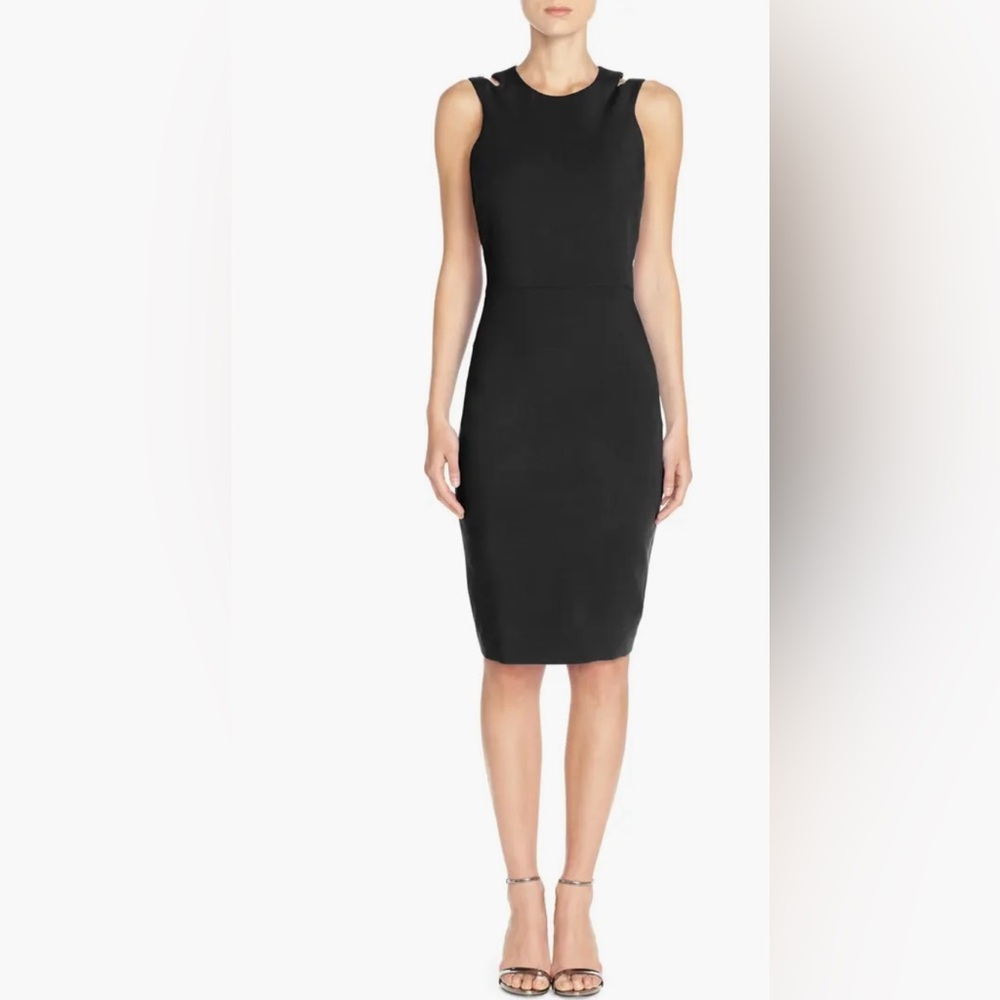 French Connection Whisper Light Cutout Black Midi Dress